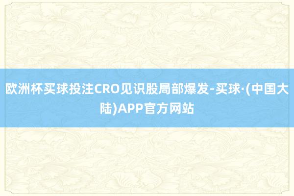 欧洲杯买球投注CRO见识股局部爆发-买球·(中国大陆)APP官方网站