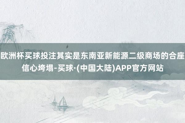 欧洲杯买球投注其实是东南亚新能源二级商场的合座信心垮塌-买球·(中国大陆)APP官方网站